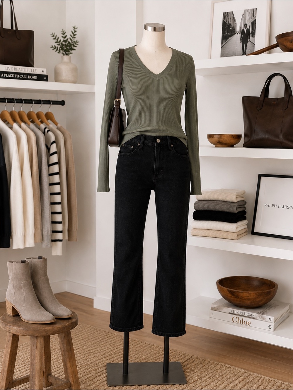 Old Navy Ribbed Sweater Army Green V Neck • Vintage Y2K